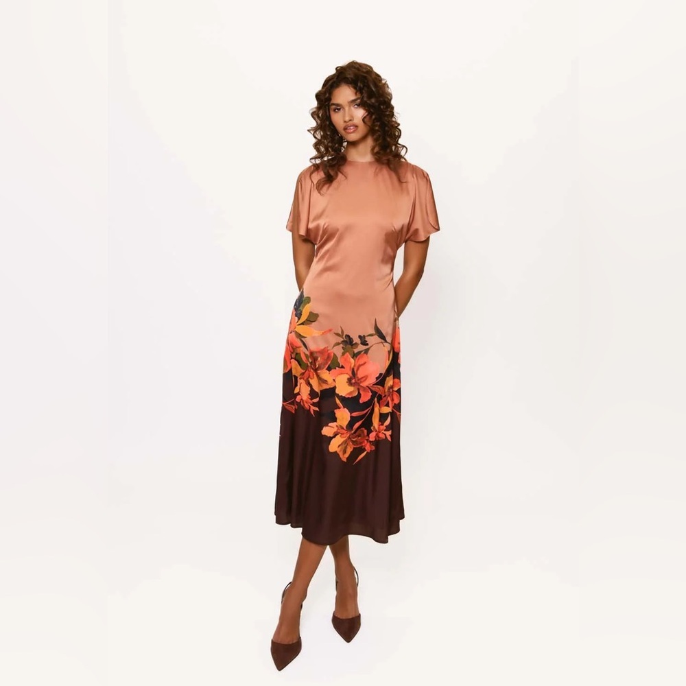 New Hutch Raven Floral Satin Midi-Dress Classic Wedding Guest Mature Size L